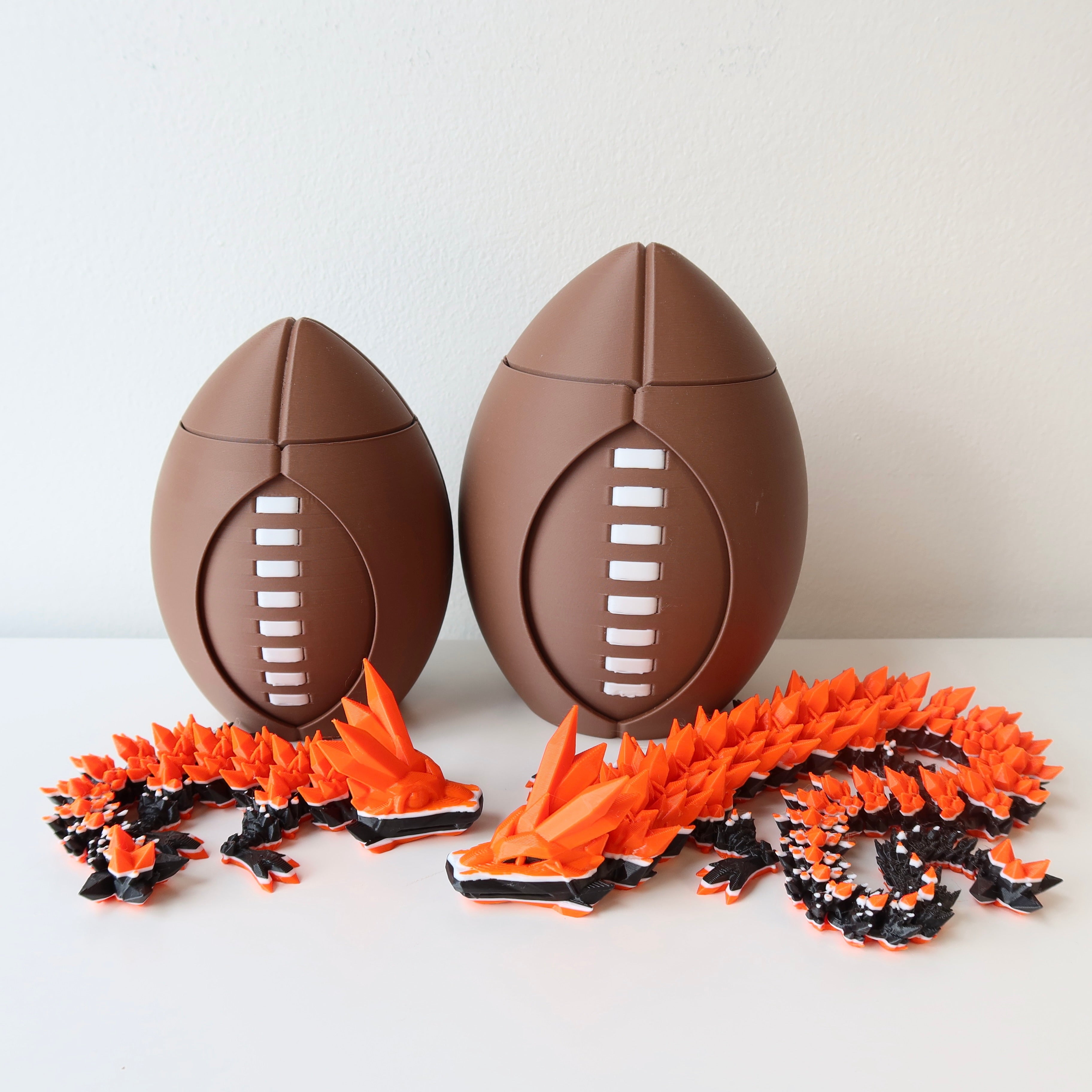 Spinning 3D Printed Football with Dragon Inside