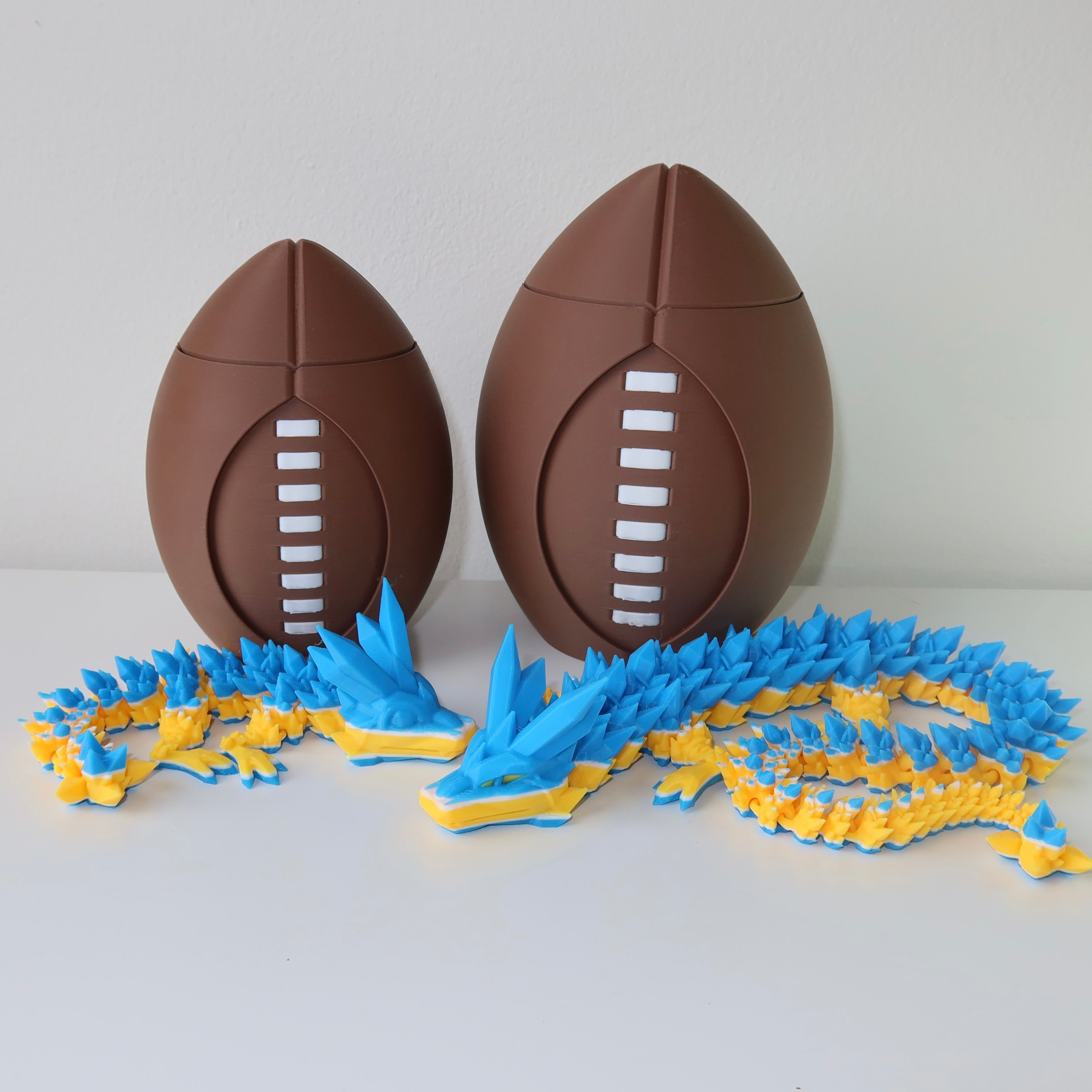 Spinning 3D Printed Football with Dragon Inside